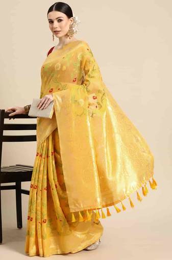 Silk Land  Yellow  Woven Design Pure Cotton Saree 