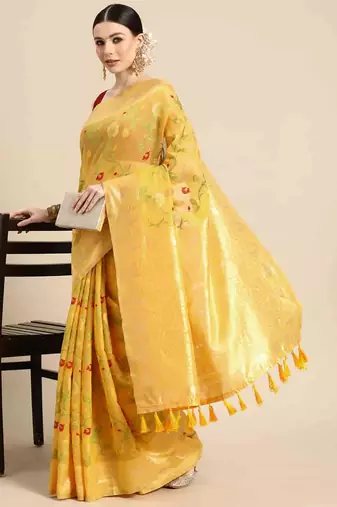 Silk Land  Yellow  Woven Design Pure Cotton Saree 