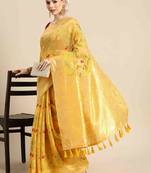 Silk Land  Yellow  Woven Design Pure Cotton Saree 