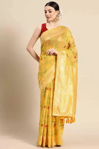 Silk Land  Yellow  Woven Design Pure Cotton Saree 