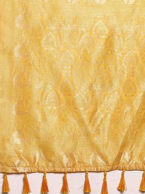 Silk Land  Yellow  Woven Design Pure Cotton Saree  5