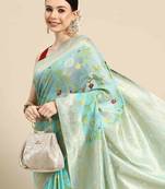 Silk Land  teal  woven design pure cotton saree 