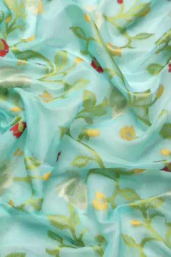 Silk Land  teal  woven design pure cotton saree 