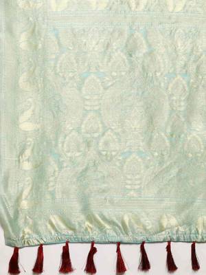 Silk Land  teal  woven design pure cotton saree  5