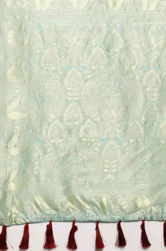 Silk Land  teal  woven design pure cotton saree 