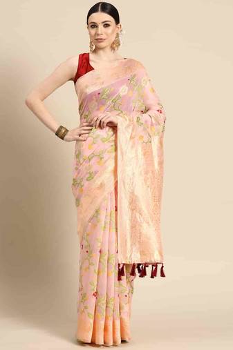 Silk Land  Light Pink  Woven Design Pure Cotton Saree 
