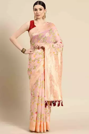 Silk Land  Light Pink  Woven Design Pure Cotton Saree 