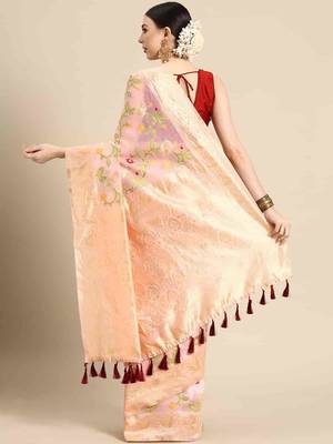 Silk Land  Light Pink  Woven Design Pure Cotton Saree  2