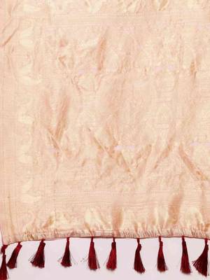 Silk Land  Light Pink  Woven Design Pure Cotton Saree  5