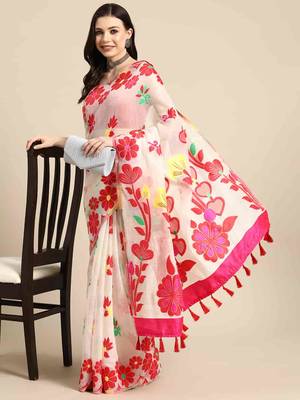 Silk Land  Off White  Woven Design Pure Cotton Saree  1