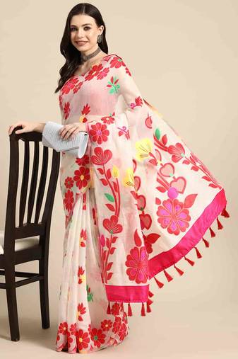Silk Land  Off White  Woven Design Pure Cotton Saree 
