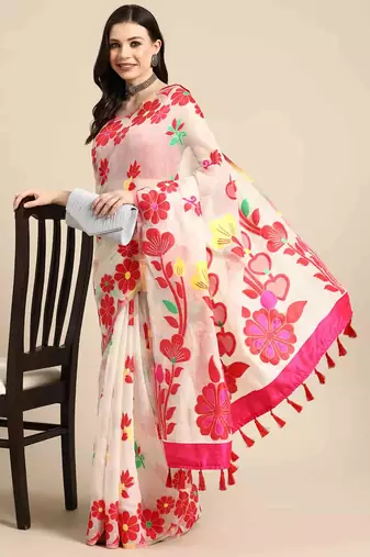 Silk Land  Off White  Woven Design Pure Cotton Saree 