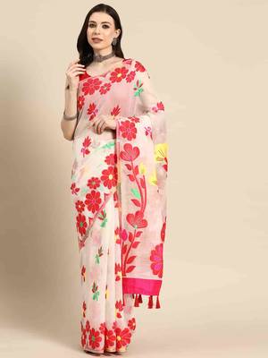 Silk Land  Off White  Woven Design Pure Cotton Saree  2
