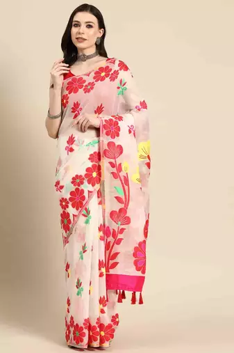 Silk Land  Off White  Woven Design Pure Cotton Saree 