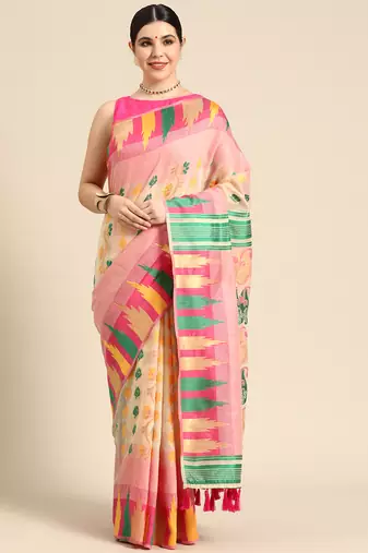 Silk Land  Pink  Woven Design Pure Cotton Saree 