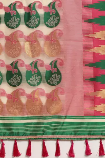 Silk Land  Pink  Woven Design Pure Cotton Saree 
