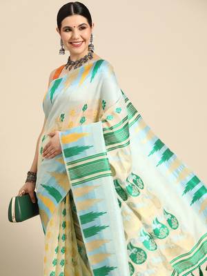 Silk Land  Blue  Woven Design Pure Cotton Saree  1