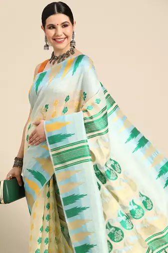 Silk Land  Blue  Woven Design Pure Cotton Saree 
