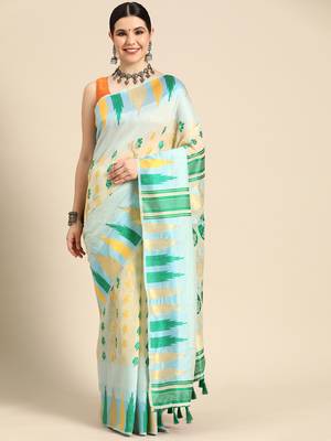 Silk Land  Blue  Woven Design Pure Cotton Saree  2