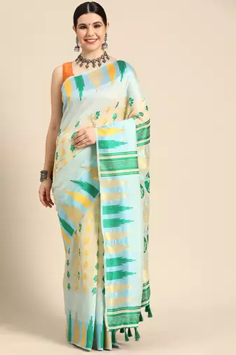 Silk Land  Blue  Woven Design Pure Cotton Saree 