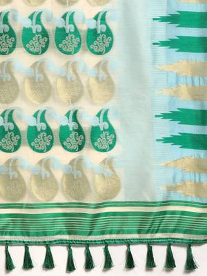 Silk Land  Blue  Woven Design Pure Cotton Saree  5