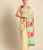 Silk Land  Beige  Woven Design Pure Cotton Saree 