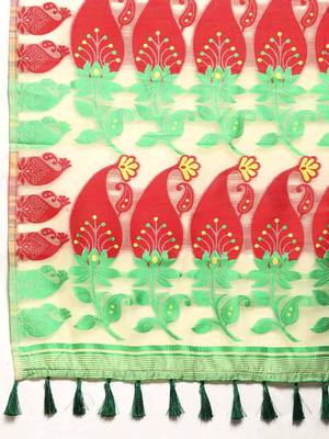Silk Land  Beige  Woven Design Pure Cotton Saree  5
