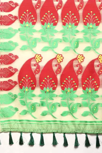 Silk Land  Beige  Woven Design Pure Cotton Saree 