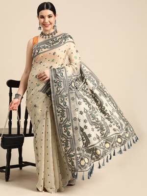Silk Land  Black  Woven Design Pure Cotton Saree  1