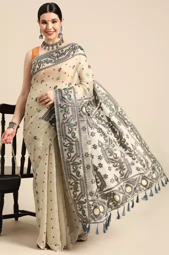 Silk Land  Black  Woven Design Pure Cotton Saree 