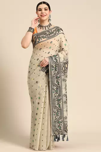 Silk Land  Black  Woven Design Pure Cotton Saree 
