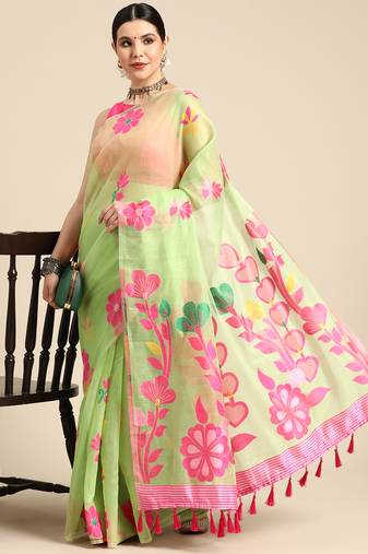 Silk Land  Green  Woven Design Pure Cotton Saree 
