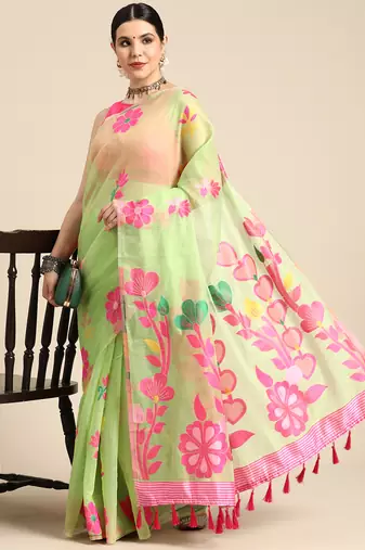 Silk Land  Green  Woven Design Pure Cotton Saree 