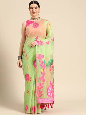 Silk Land  Green  Woven Design Pure Cotton Saree  2