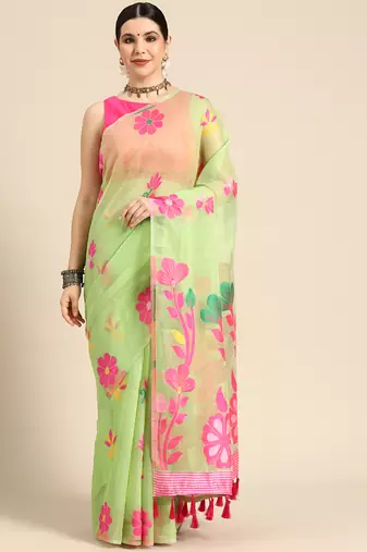 Silk Land  Green  Woven Design Pure Cotton Saree 