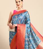 Silk Land  Turquoise Blue  Digital Print Art Silk Saree 