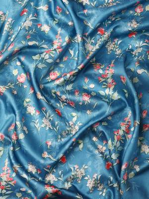 Silk Land  Turquoise Blue  Digital Print Art Silk Saree  3