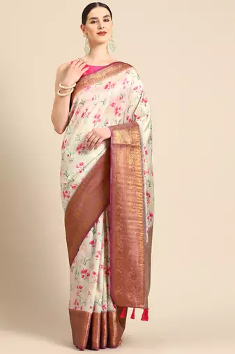 Silk Land  Beige  Digital Print Art Silk Saree 