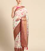 Silk Land  Beige  Digital Print Art Silk Saree 