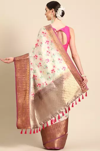 Silk Land  Beige  Digital Print Art Silk Saree 