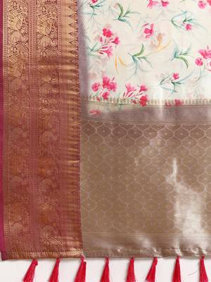 Silk Land  Beige  Digital Print Art Silk Saree  5
