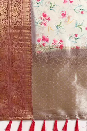 Silk Land  Beige  Digital Print Art Silk Saree 
