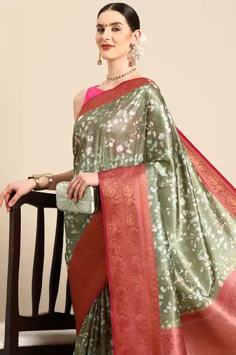 Silk Land  Mahendi  Digital Print Art Silk Saree 