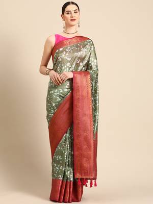 Silk Land  Mahendi  Digital Print Art Silk Saree  2