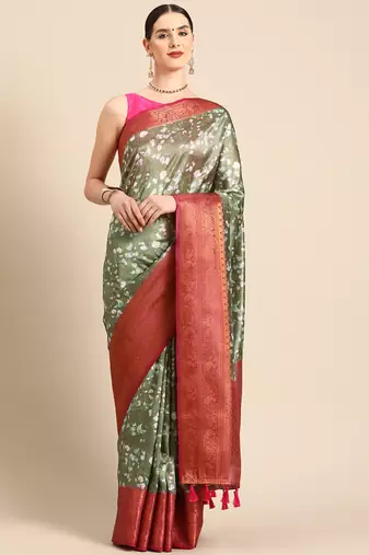 Silk Land  Mahendi  Digital Print Art Silk Saree 