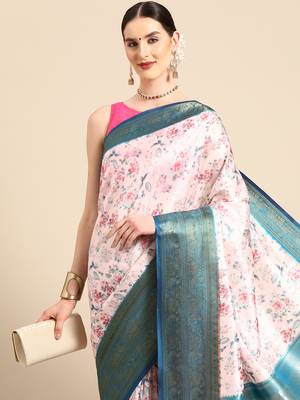 Silk Land  Light Pink  Digital Print Art Silk Saree  1