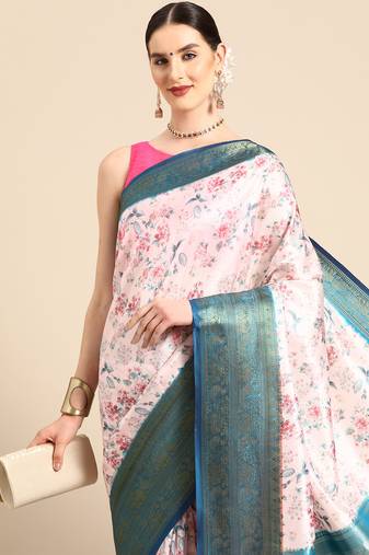 Silk Land  Light Pink  Digital Print Art Silk Saree 