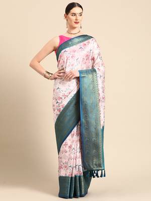 Silk Land  Light Pink  Digital Print Art Silk Saree  2