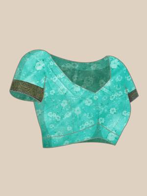 Silk Land  Sea Green  Digital Print Art Silk Saree  4