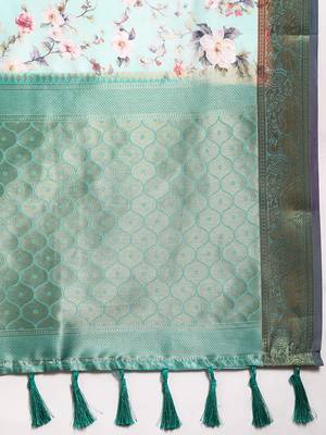 Silk Land  Sea Green  Digital Print Art Silk Saree  5